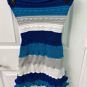 Striped Knit Dress in Blue and Gray